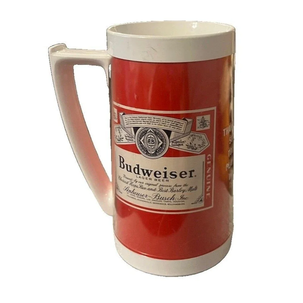 Vtg Budweiser King of Beers Plastic Thermo Mug Thanksgiving Soccer Tourney 1977
